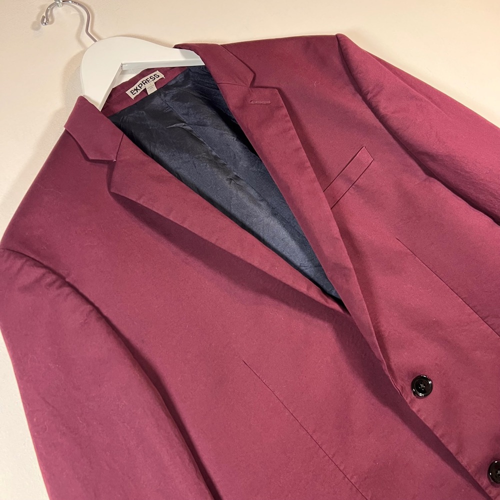 Express Blazer Mens 42 Regular Cotton Stretch Slim Fit Photographer Burgundy Red
